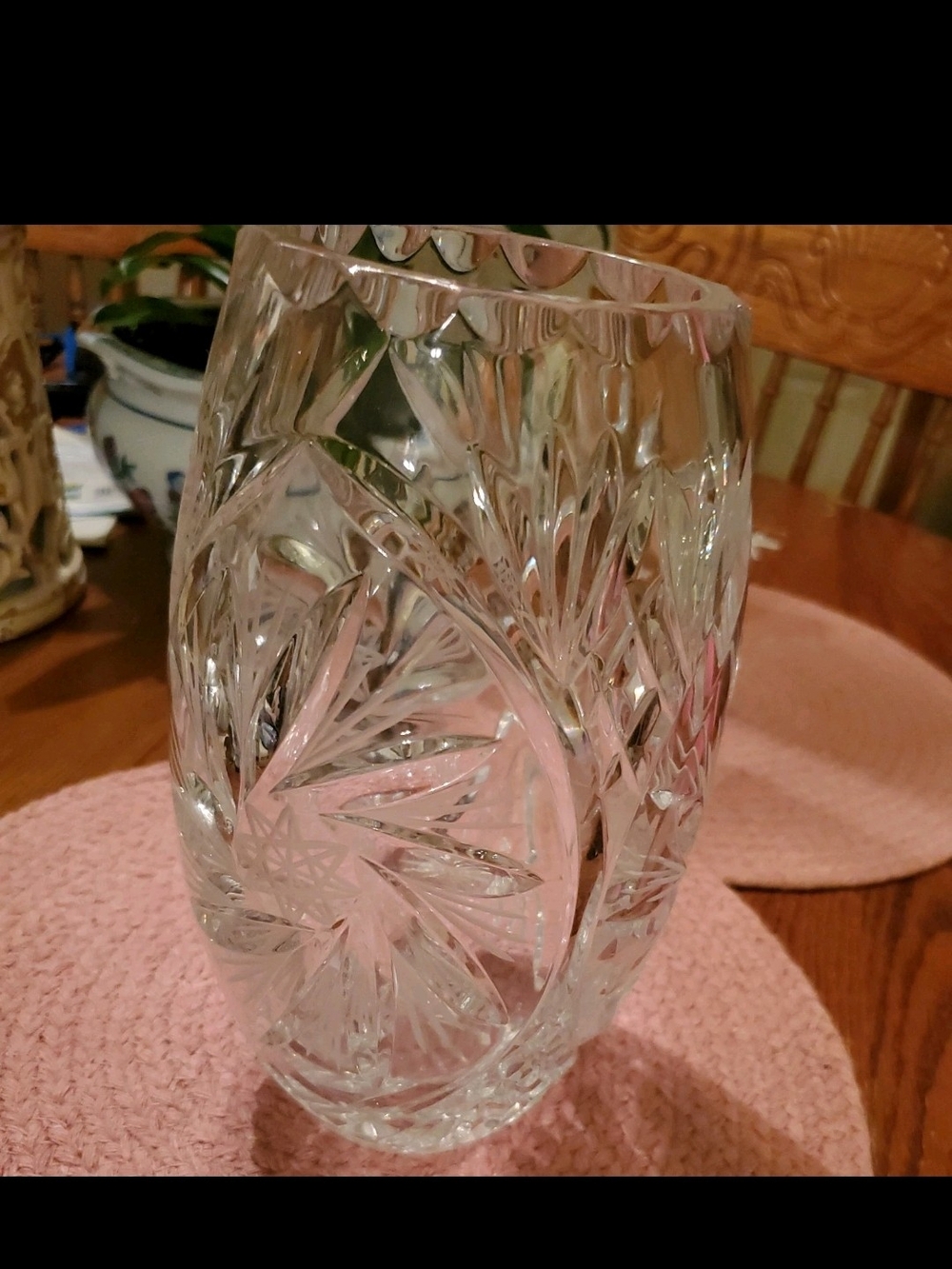 Vintage USSR U.S.S.R Soviet Lead Crystal Vase Cut Pressed Glass Hobstar